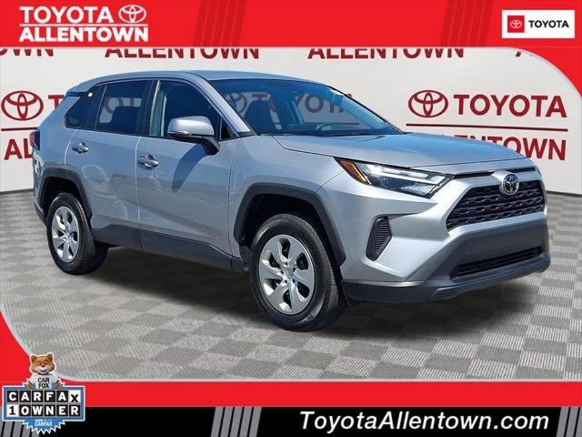 2023 Toyota RAV4 LE in Silver Sky Metallic — front three-quarter view