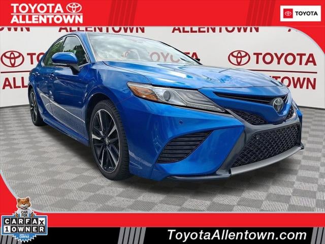 2018 Toyota Camry XSE in Blue Streak Metallic — front three-quarter view